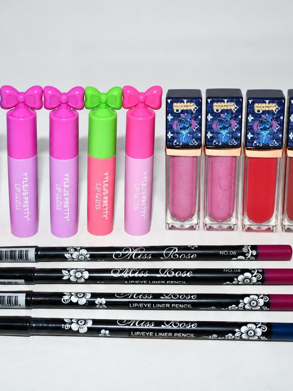 YYLEJS Pretty Lip Gloss Set of 7 Stitch Glosses 6 Miss Rose Lip Eye Pencils 4 NE